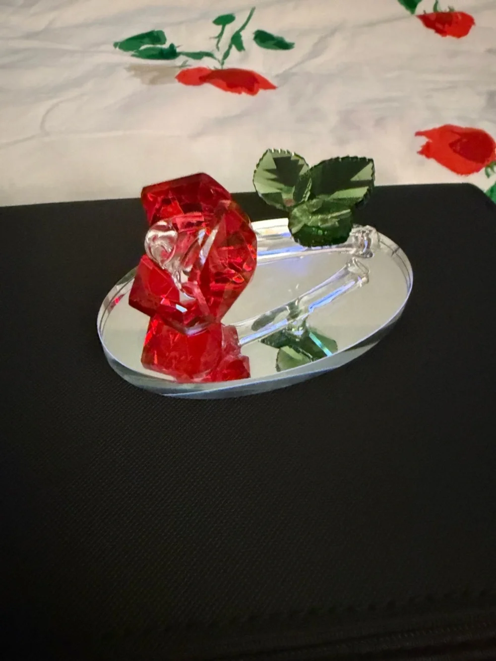 Glass Mirror Rose Crystal Decor